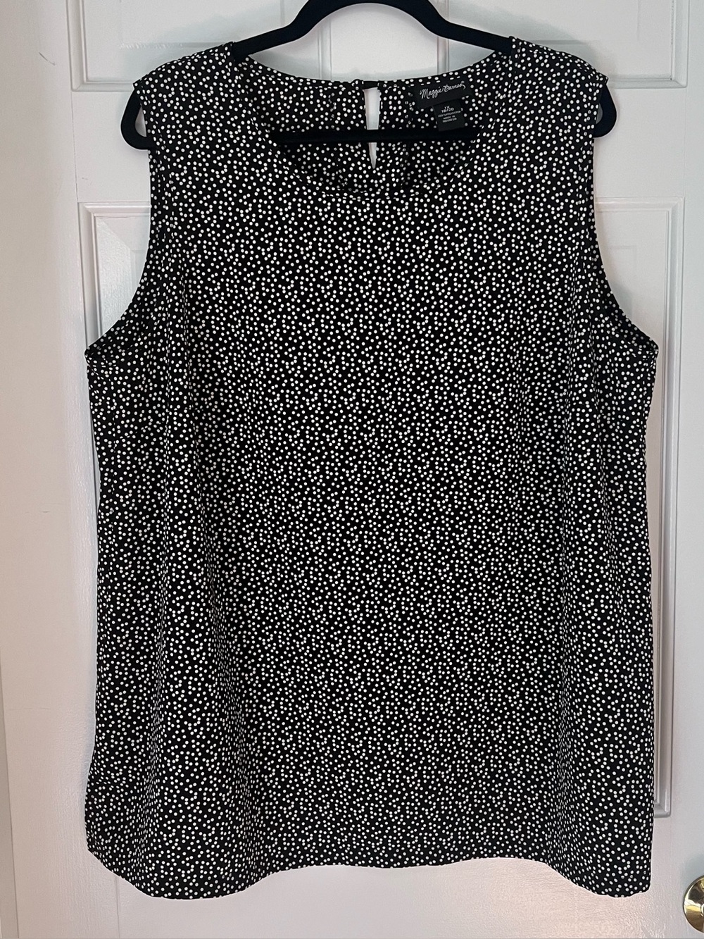 Maggie Barnes Sleeveless Top, Black w/ White Polka Dots, Keyhole back, Size 1X